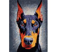 XDEGHUANGSS Beginner-Friendly Adult Latch Hook Rug Kit,Doberman Pinscher Dog,DIY Pre-Printed Carpet Making Starter Set,Creative Needlework,Gift for Family & Craft Enthusiasts