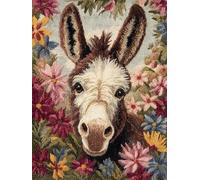 XDEGHUANGSS Beginner-Friendly Adult Latch Hook Rug Kit,Donkey in Flowers,DIY Pre-Printed Carpet Making Starter Set,Creative Needlework,Gift for Family & Craft Enthusiasts
