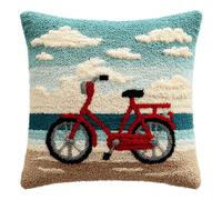 XDEGHUANGSS Bike Latch Hook Pillow Kit 43x43cm,DIY Printed Cushion Cover for Beginners,Easy Crochet Yarn Embroidery Latch Hook Throw Pillowcase Craft Set