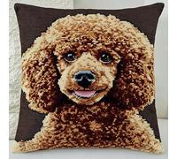 XDEGHUANGSS Brown Poodle Latch Hook Pillowcase Kit for Christmas - DIY Cushion Cover with Pre Printed Canvas,Crochet Yarn - Needlework Starter Kit 17x17 inch