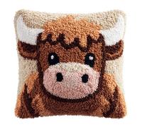 XDEGHUANGSS Bull Head Latch Hook Cushion Kit for Adults & Beginners, DIY Pillow Cover Making Kit with Pre-Printed Canvas & Yarn, Crochet Craft Set for Sofa Home Decor