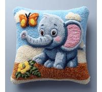XDEGHUANGSS Butterfly Elephant Latch Hook Cushion Kit for Beginners - DIY Handmade Pillowcase Sofa Cushion Cover, Home Decoration Yarn Craft Gift Set,43x43 cm
