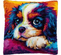 XDEGHUANGSS Charles Spaniel Latch Hook Cushion Kit for Beginners - DIY Handmade Pillowcase Sofa Cushion Cover, Home Decoration Yarn Craft Gift Set,43x43 cm