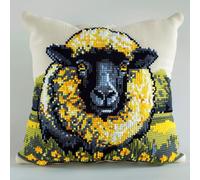 XDEGHUANGSS Complete Latch Hook Kit for Cushion,All-Inclusive DIY Embroidery Kit with Tool,17x17 in Plush Sofa Cushion Cover for Home Decor,Beginner Friendly Craft for Adults Kids(Black Sheep)