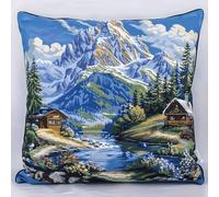 XDEGHUANGSS Complete Latch Hook Kit for Cushion,All-Inclusive DIY Embroidery Kit with Tool,17x17 in Plush Sofa Cushion Cover for Home Decor,Beginner Friendly Craft for Adults Kids(Alpine Scenery)