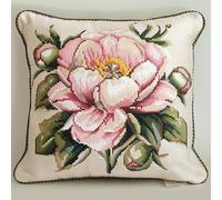 XDEGHUANGSS Complete Latch Hook Kit for Cushion,All-Inclusive DIY Embroidery Kit with Tool,17x17 in Plush Sofa Cushion Cover for Home Decor,Beginner Friendly Craft for Adults Kids(Peony Flowers)