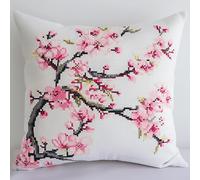 XDEGHUANGSS Complete Latch Hook Kit for Cushion,All-Inclusive DIY Embroidery Kit with Tool,17x17 in Plush Sofa Cushion Cover for Home Decor,Beginner Friendly Craft for Adults Kids(Cherry Blossoms)