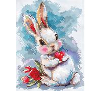 XDEGHUANGSS Cross Stitch Kits for Adults Beginners,11CT Stamped Embroidery Kit with Full Set Supplies,Cute Rabbit,16x20 Inch Home Decor Needlepoint for Relaxation & Mindfulness