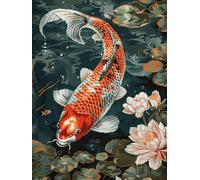 XDEGHUANGSS Cross Stitch Kits for Adults Beginners,11CT Stamped Embroidery Kit with Full Set Supplies,Lotus Pond Fish,16x20 Inch Home Decor Needlepoint for Relaxation & Mindfulness