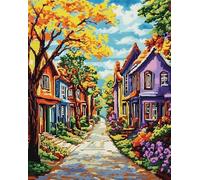 XDEGHUANGSS Cross Stitch Patterns Stamped Kit for Adults,Colorful Houses,Embroidery Supplies DIY Craft Kit Starter Needlepoint for Beginners or Kids,11CT,3 Strands,40x50 cm