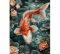 XDEGHUANGSS DIY Cross Stitch Kit Stamped 11CT,Lotus Pond Fish,Beginner Friendly Embroidery Needlepoint Set with Pre-Printed Canvas,Arts & Crafts for Adults Home Décor 40x50cm