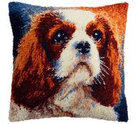 XDEGHUANGSS DIY Dog Latch Hook Kits Throw Pillow Cover Cute Cushion Cover Pillowcase,Cavalier King Charles Spaniel,Embroidery DIY Kit Crochet Needlework Crafts for Kids and Adults 43x43 cm