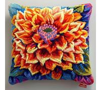 XDEGHUANGSS DIY Latch Hook Craft Kits Colored Dahlia Needlepoint Pillow Kit Fantasy Flowers DIY Hook Crochet Yarn Needle Craft Easy Handmade Cushion for Home Sofa Decoration 43x43cm