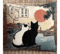 XDEGHUANGSS DIY Latch Hook Cushion Kit,43x43 cm Colourful Pre-Printed Canvas,Beginner-Friendly Needlework Craft with Acrylic Yarn & Tool for Unique Home Decor,Japanese Cat