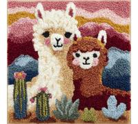 XDEGHUANGSS DIY Latch Hook Cushion Kit - Alpaca Mother and Child Pattern Pillow Cover for Beginners,Handmade Yarn Latch Hook Pillowcase Sofa Cushion Material Pack,Home Decor Gift Set,43x43 cm