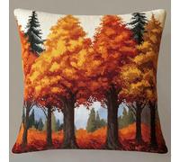 XDEGHUANGSS DIY Latch Hook Cushion Kit | Beginner-Friendly Embroidery Craft for Vibrant Sofa Pillows & Rugs, 17x17 Inch Home Decor Needlework Set,Autumn Forest