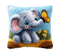 XDEGHUANGSS DIY Latch Hook Cushion Kit - Butterfly Elephant Pattern Pillow Cover for Beginners,Handmade Yarn Latch Hook Pillowcase Sofa Cushion Material Pack,Home Decor Gift Set,43x43 cm