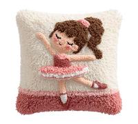 XDEGHUANGSS DIY Latch Hook Cushion Kit - Dancing Little Girl Pattern Pillow Cover for Beginners,Handmade Yarn Latch Hook Pillowcase Sofa Cushion Material Pack,Home Decor Gift Set,43x43 cm