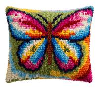XDEGHUANGSS DIY Latch Hook Cushion Kit for Beginners,Easy Craft Pillow Making Kit with Soft Yarn,Kids & Adults Relaxing Activity,Handmade Christmas Home Decor,43x43 cm,Painted Butterfly