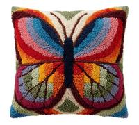 XDEGHUANGSS DIY Latch Hook Cushion Kit for Stress Relief,Therapeutic Craft Activity for Adults & Kids,Handmade Soft Cushion Project,Relaxing Yarn Art,43x43 cm,Beautiful Butterfly