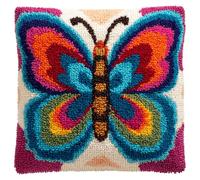 XDEGHUANGSS DIY Latch Hook Cushion Kit for Stress Relief,Therapeutic Craft Activity for Adults & Kids,Handmade Soft Cushion Project,Relaxing Yarn Art,43x43 cm,Painted Butterfly