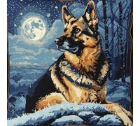 XDEGHUANGSS DIY Latch Hook Kits German Shepherd Animal Latch Hook Cushion Kits Dog and Moon DIY Throw Pillow Cover Crochet Yarn Needle Craft Handmade Cushion for Home Sofa Decoration 43x43cm