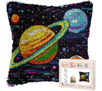 XDEGHUANGSS DIY Latch Hook Pillow Kits Solar System Planets Printed Pillowcase Crochet Yarns Hooking Handmade Pillow Cover Cushion for Home Sofa Decoration 17x17 inch