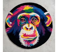 XDEGHUANGSS DIY Latch Hook Rug Kit Black and White Monkey Portrait Round Carpet with Pattern 52x52cm Yarn Hooking Crochet Mat Home Floor Mat Decor-3
