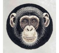 XDEGHUANGSS DIY Latch Hook Rug Kit Black and White Monkey Portrait Round Carpet with Pattern 52x52cm Yarn Hooking Crochet Mat Home Floor Mat Decor-4