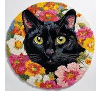 XDEGHUANGSS DIY Latch Hook Rug Kit Bombay Cat Portrait in Flowers Round Carpet with Pattern 52x52cm Yarn Hooking Crochet Mat Home Floor Mat Decor-2