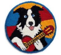 XDEGHUANGSS DIY Latch Hook Rug Kit Border Collie Dog Playing Guitar Round Carpet with Pattern 52x52cm Yarn Hooking Crochet Mat Home Floor Mat Decor