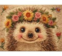 XDEGHUANGSS DIY Latch Hook Rug Kit Cartoon Hedgehog Portrait Wear Flower Wreath Easy for Beginners Crochet Yarn Hook and Latch Tapestry Mat Cushion Craft Set for Home Decor 52x38cm-3