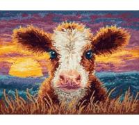 XDEGHUANGSS DIY Latch Hook Rug Kit Cute Calf Portrait Sunset Background Color-Stamped Carpet Tapestry 52x38cm Yarn Hooking Crochet Mat Home Floor Decor-3