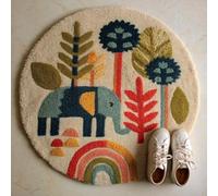 XDEGHUANGSS DIY Latch Hook Rug Kit Elephant and Forest Round Carpet with Pattern 52x52cm Yarn Hooking Crochet Mat Home Floor Mat Decor-3