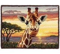XDEGHUANGSS DIY Latch Hook Rug Kit Giraffe Portrait and Sunset Stamped Carpet Tapestry 52x38cm Yarn Hooking Crochet Mat Home Floor Decoration-3