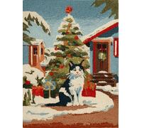 XDEGHUANGSS DIY Latch Hook Rug Kit Japanese Bobtail Cat and Christmas Scene Easy for Beginners Crochet Yarn Hook and Latch Tapestry Mat Cushion Craft Set for Home Decor 38x52cm-2