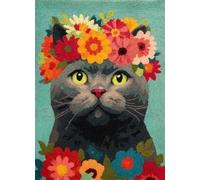 XDEGHUANGSS DIY Latch Hook Rug Kit,Pre-Printed Canvas Rug Hooking Set,British Shorthair Cat Portrait Wear Flower Wreath,Yarn Craft Kit Pillow Cover 38x52 cm for Sofa,Bedroom,Home Décor-3