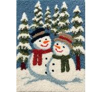 XDEGHUANGSS DIY Latch Hook Rug Kit Two Snowman and Pine Trees Easy for Beginners Crochet Yarn Hook and Latch Tapestry Mat Cushion Craft Set for Home Decor 38x52cm-1