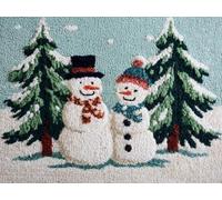 XDEGHUANGSS DIY Latch Hook Rug Kit Two Snowman and Pine Trees Stamped Carpet Tapestry 52x38cm Yarn Hooking Crochet Mat Home Floor Decor-3