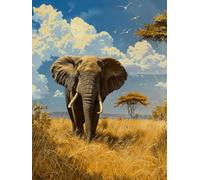 XDEGHUANGSS Easy Beginner Stamped Cross Stitch Kit 11CT Pre Printed,African Grassland Elephant,DIY Needlepoint Embroidery Patterns for Adults,Relaxing Home Decor Crafts & Wall Art 40x50cm