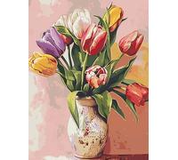 XDEGHUANGSS Easy Beginner Stamped Cross Stitch Kit 11CT Pre Printed,Tulip Bouquet,DIY Needlepoint Embroidery Patterns for Adults,Relaxing Home Decor Crafts & Wall Art 40x50cm