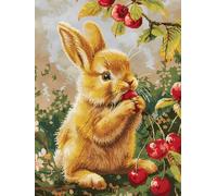 XDEGHUANGSS Easy Beginner Stamped Cross Stitch Kit 11CT Pre Printed,Yellow Rabbit,DIY Needlepoint Embroidery Patterns for Adults,Relaxing Home Decor Crafts & Wall Art 40x50cm