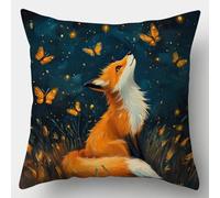XDEGHUANGSS Fox Latch Hook Throw Pillow Kits for Adults,Butterfly Easy DIY Cushion Pillowcase Cross Stitch Latch Hook Rug Kits with Pre Printed Canvas Crochet Yarn Kit Needlework Crafts,43x43 cm