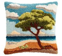 XDEGHUANGSS Green Tree Latch Hook Pillow Kit 43x43cm,DIY Printed Cushion Cover for Beginners,Easy Crochet Yarn Embroidery Latch Hook Throw Pillowcase Craft Set