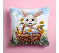 XDEGHUANGSS Handmade Latch Hook Cushion Kit,43x43cm Pre-Printed Canvas,Complete Needlework Pack,Starter Yarn & Tool Set for Distinctive Pillow Creations,Easter Bunny
