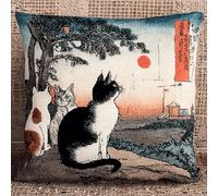XDEGHUANGSS Handmade Latch Hook Cushion Kit,43x43cm Pre-Printed Canvas,Complete Needlework Pack,Starter Yarn & Tool Set for Distinctive Pillow Creations,Japanese Cat