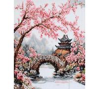 XDEGHUANGSS Japan's National Flower Cross Stitch Embroidery Set,Cherry Blossom,Full Range of Cross Stitch Starter Kits for Beginners,40x50 cm