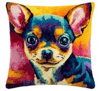 XDEGHUANGSS Latch Hook Complete Cushion Cover Kit,Chihuahua,Lovely Dog Latch Hook Kits Rug Making Crafts DIY for Kids/Adults 43x43 cm