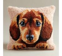 XDEGHUANGSS Latch Hook Complete Cushion Cover Kit,Dachshund,Lovely Dog Latch Hook Kits Rug Making Crafts DIY for Kids/Adults 43x43 cm