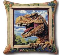 XDEGHUANGSS Latch Hook Crochet Cushion Kit with Everything Included - Creative Gift for Craft Lovers, Beginners & Teens - Make Your Own Pillow Cover (Yarn, Hook, Guide, 17 Inch) - Dinosaur